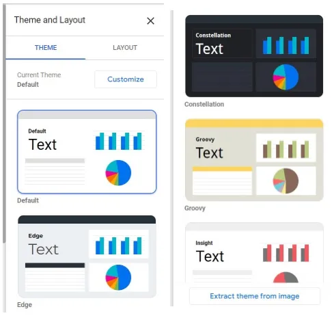 Template options include colours and styles that can be applied automatically.