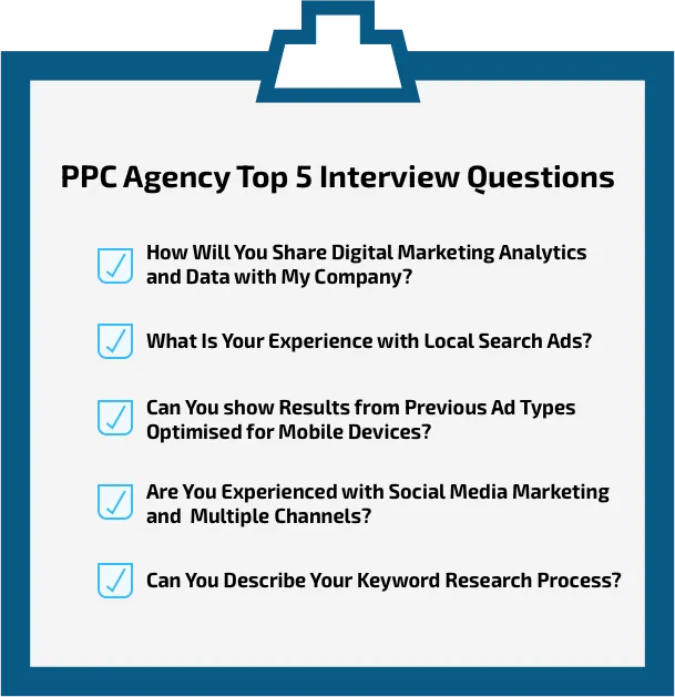 Checklist of Top Interview Questions to ask a PPC Company before you hire them.