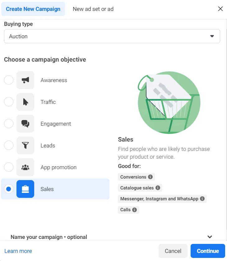 Start creating campaigns in Meta Ads Manager with choosing campaign objectives.