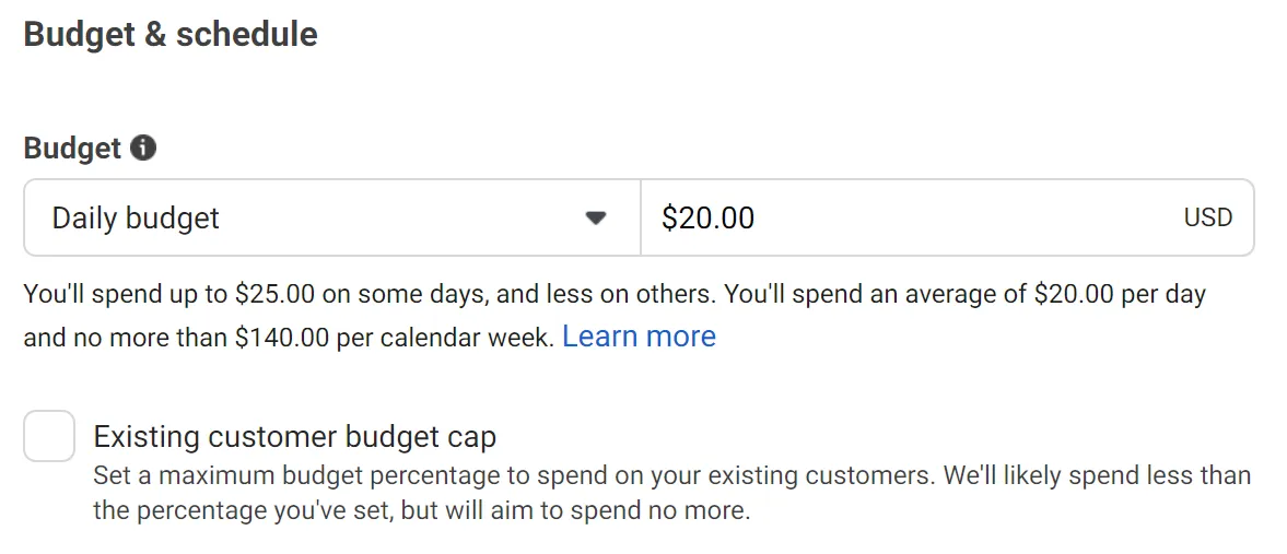 Finalise your budget and scheduling settings in your Meta Advantage+ Campaign.