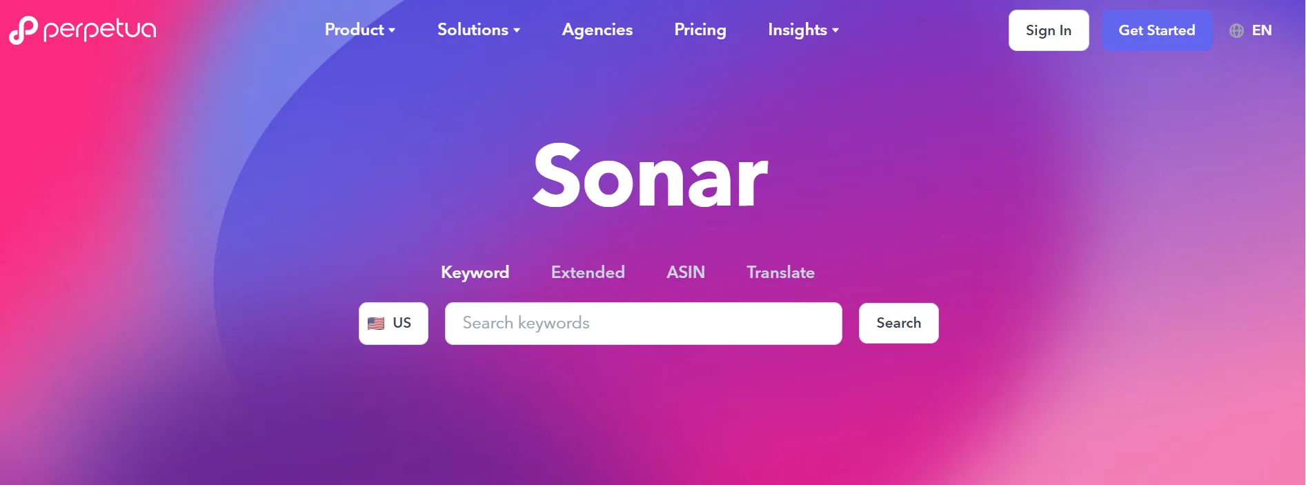 The landing page of Sonar that is an interesting free Amazon keyword tool.