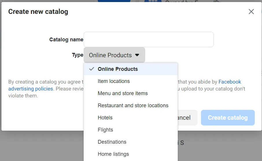 Third step to your dynamic ads on Facebook is to create a new catalogue in Facebook Business Manager.