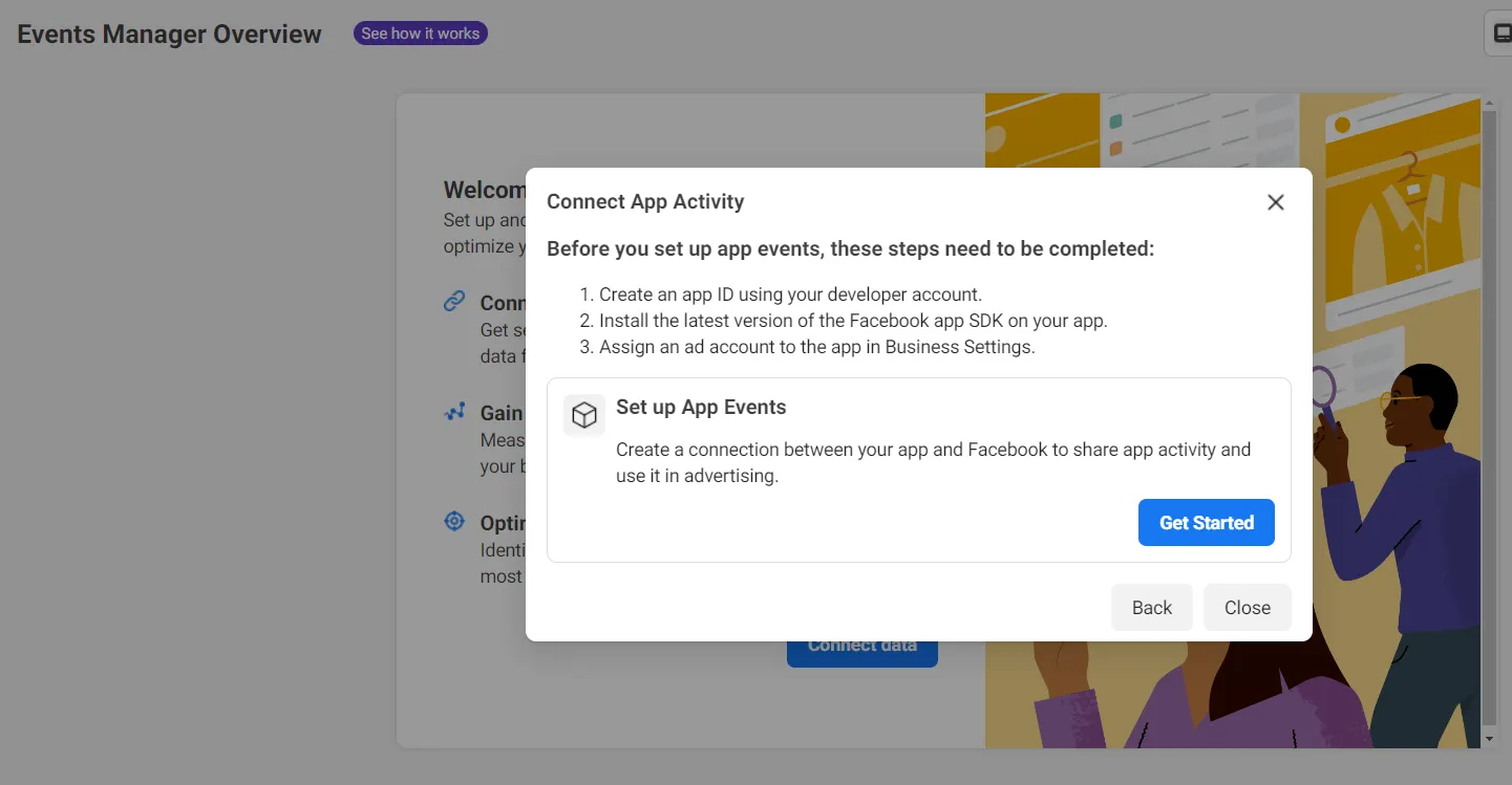 Second step is to create a connection between Mobile App and Facebook to share app activity and use it in advertising.